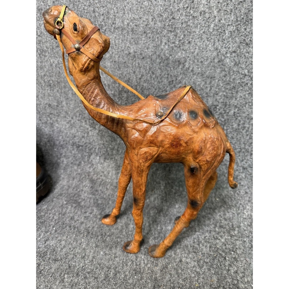 Handmade Leather Camel Figurine Mixed Materials Brown Large Tabletop Decor